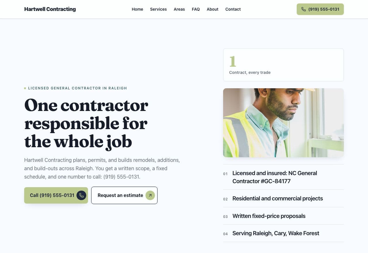 Hartwell Contracting website
