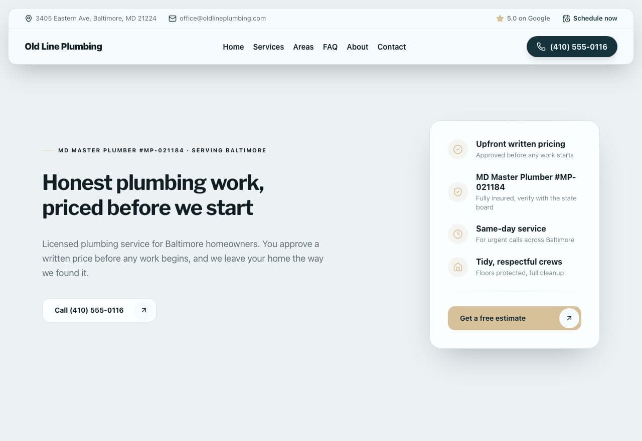 Old Line Plumbing website