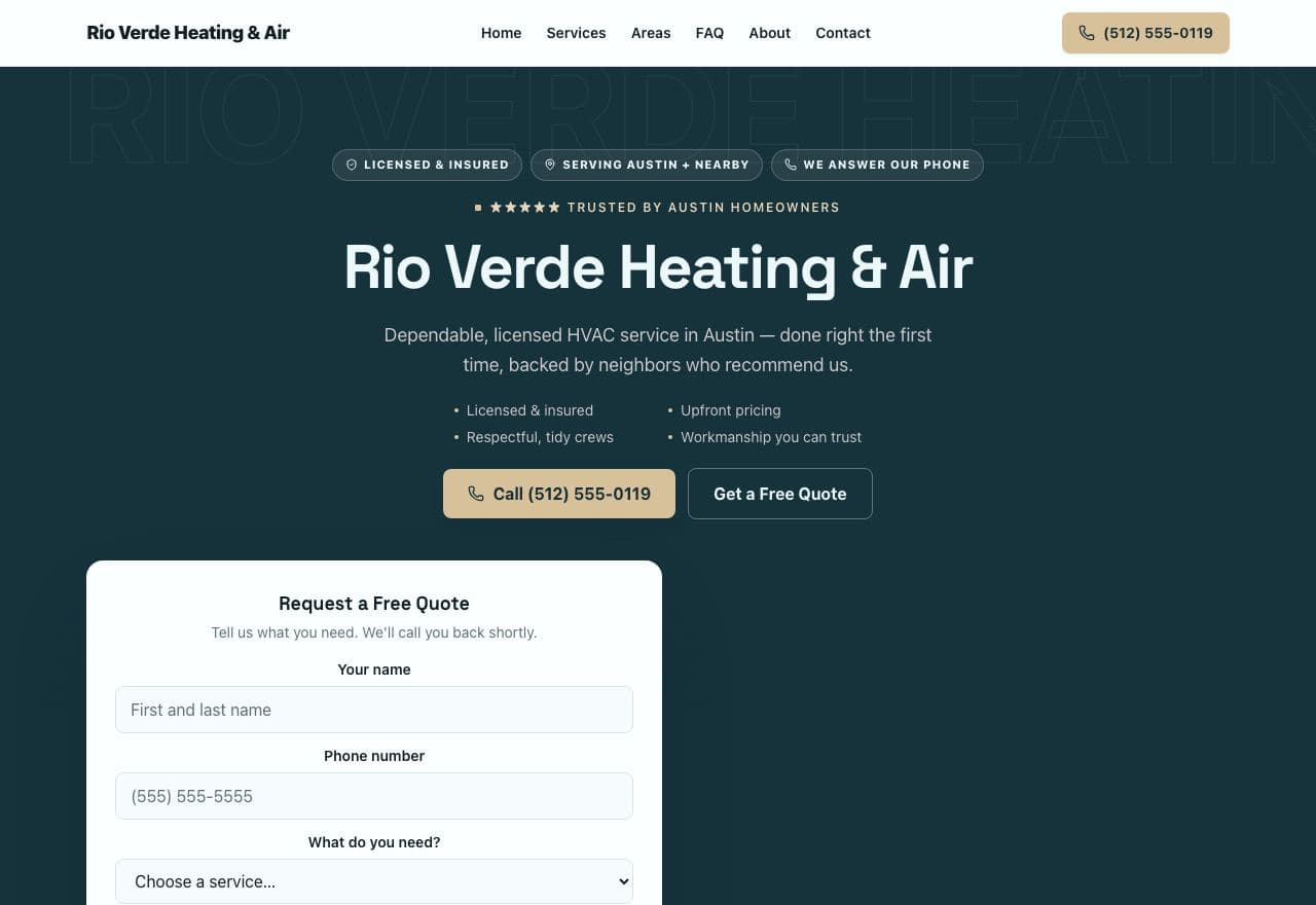 Rio Verde Heating & Air website